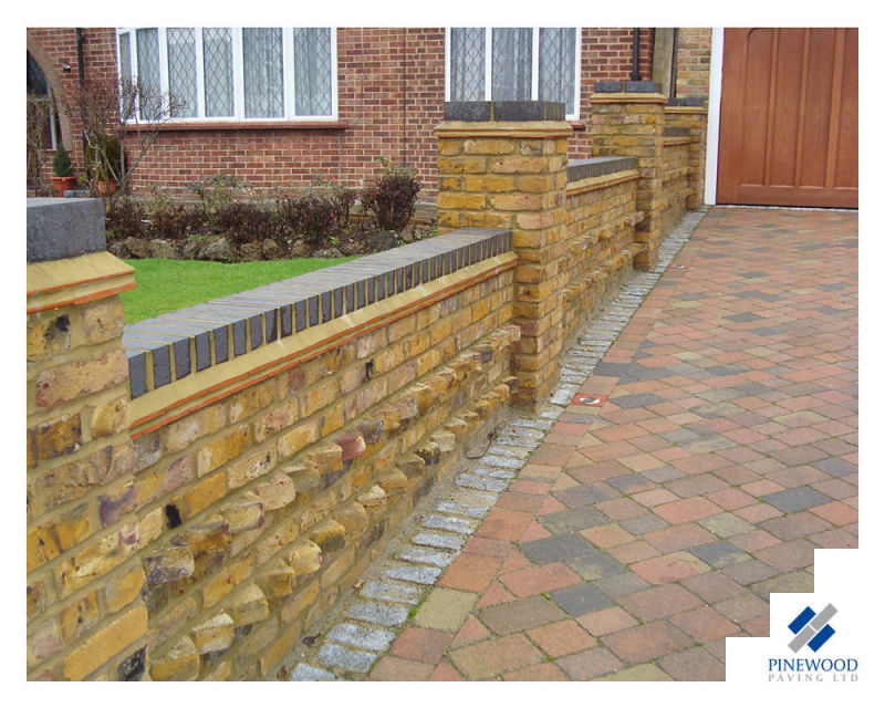 Stepped wall with brick detail